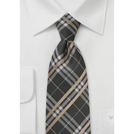 Extra Long Plaid Tie in Harvest Browns