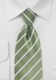 Moss Green and White Striped Tie in Extra Long Length