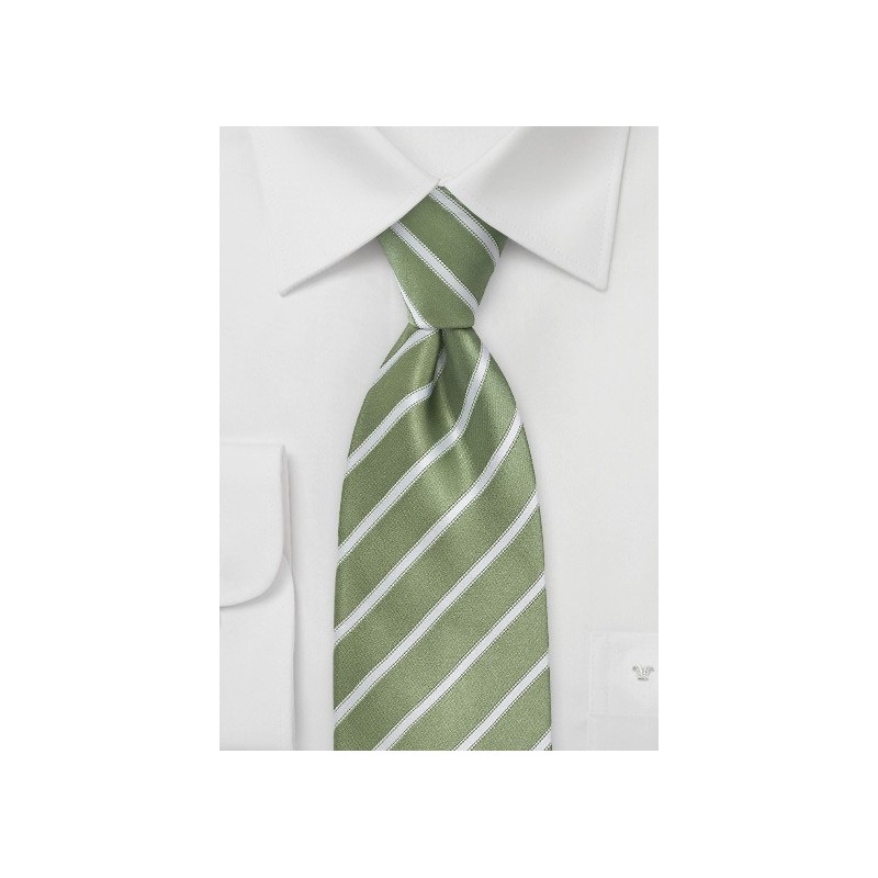Moss Green and White Striped Tie in Kids Size