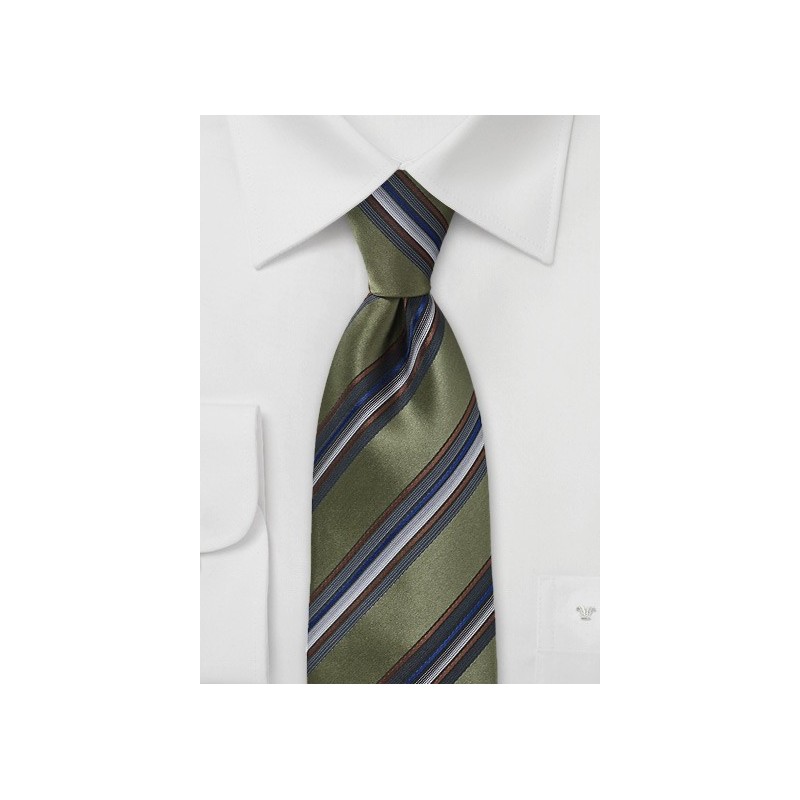 Striped Tie in Olive Green