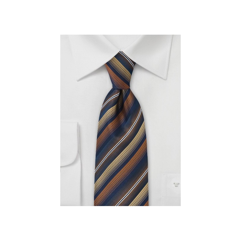 Striped Tie in Navy, Copper an Gold