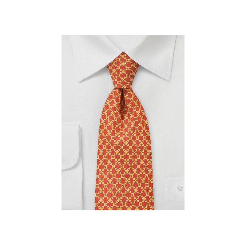 Swirls and Links Patterned Tie in Tangerine