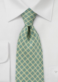 Faux Plaid Pattern Tie in Summer Lime