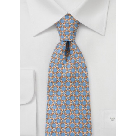 Celtic Patterned Tie in Blues and Oranges