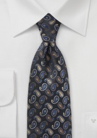 Mini Paisleys Tie  in Black With Blue Accents
