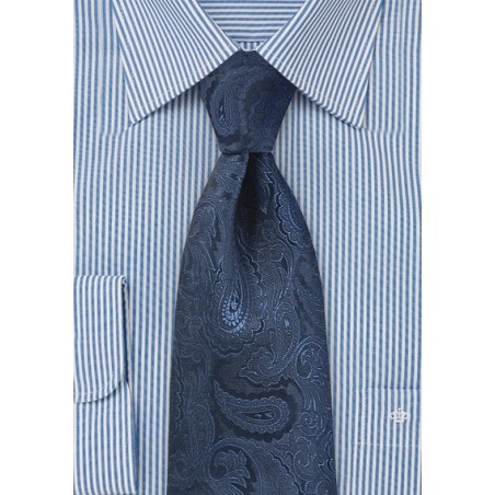 Woven Paisley Print Tie in Bold Navys