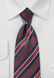 Classic Wide Striped Tie in Ruby Reds and Navys