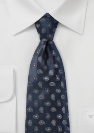 Modern Paisley Tie in Navy and Silver