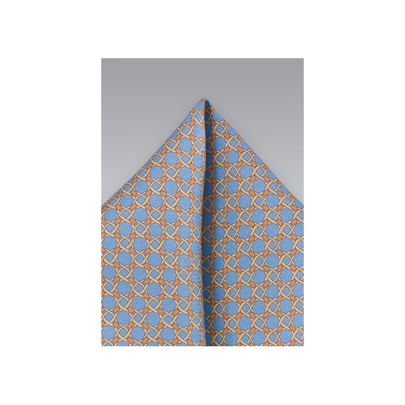 Graphic Patterned Pocket Square in Blues and Oranges