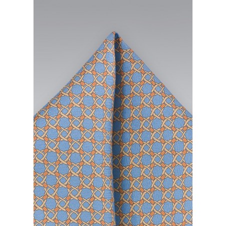Graphic Patterned Pocket Square in Blues and Oranges