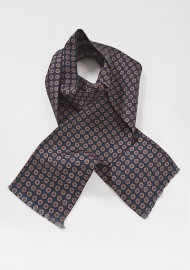 Punchy Patterned Scarf in Navy Blue and Orange