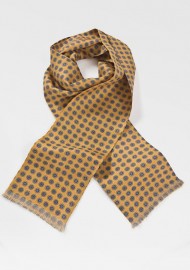 Mens Patterned Silk Scarf in Golds and Blues