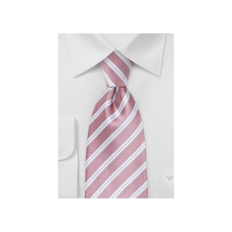 Striped XL Length Tie in Rose Petal Pink