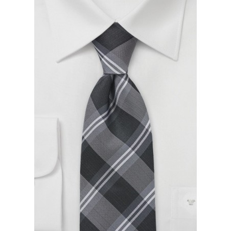 Extra Long Plaid Tie in Tonal Greys