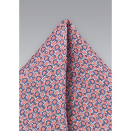 Coral and Blue Linked Pocket Square