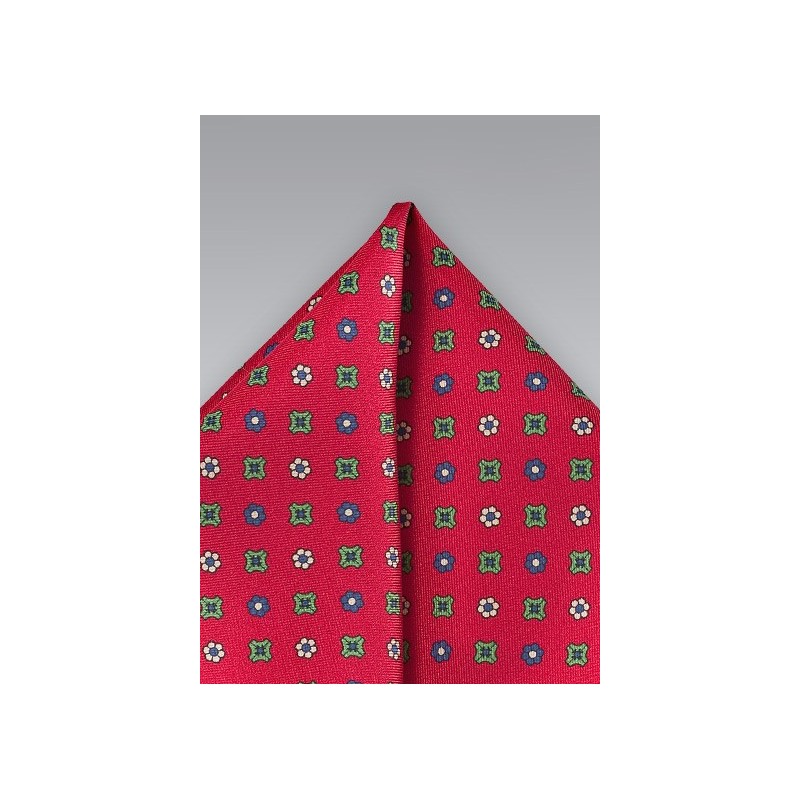 Geomtric Floral Pocket Square in Red