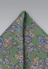 Paisley Patterned Pocket Square in Vintage Green
