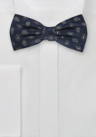 PreTied Navy Blue Paisley Bow Tie