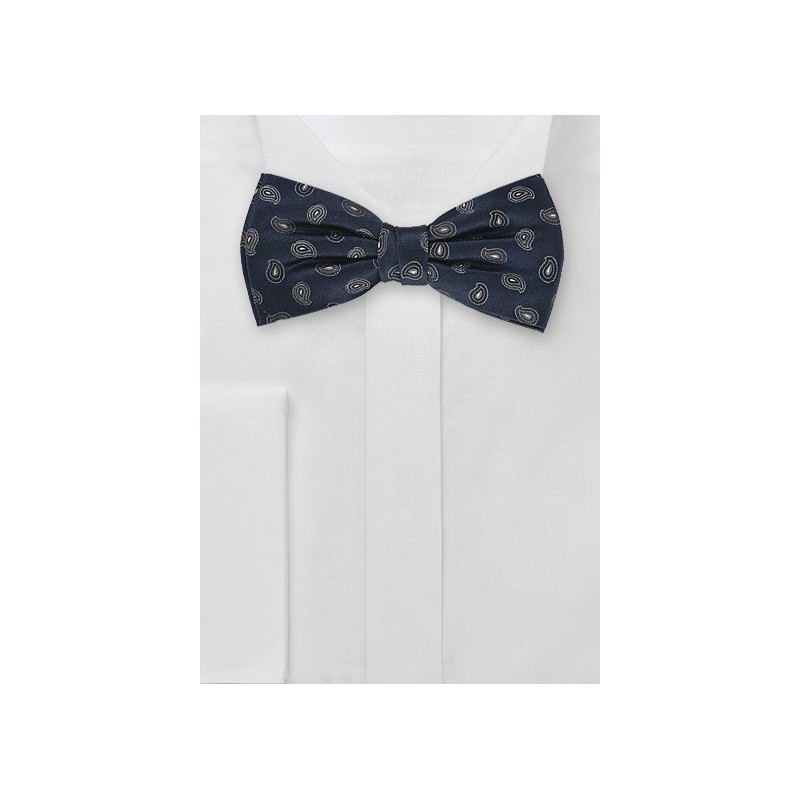 PreTied Navy Blue Paisley Bow Tie