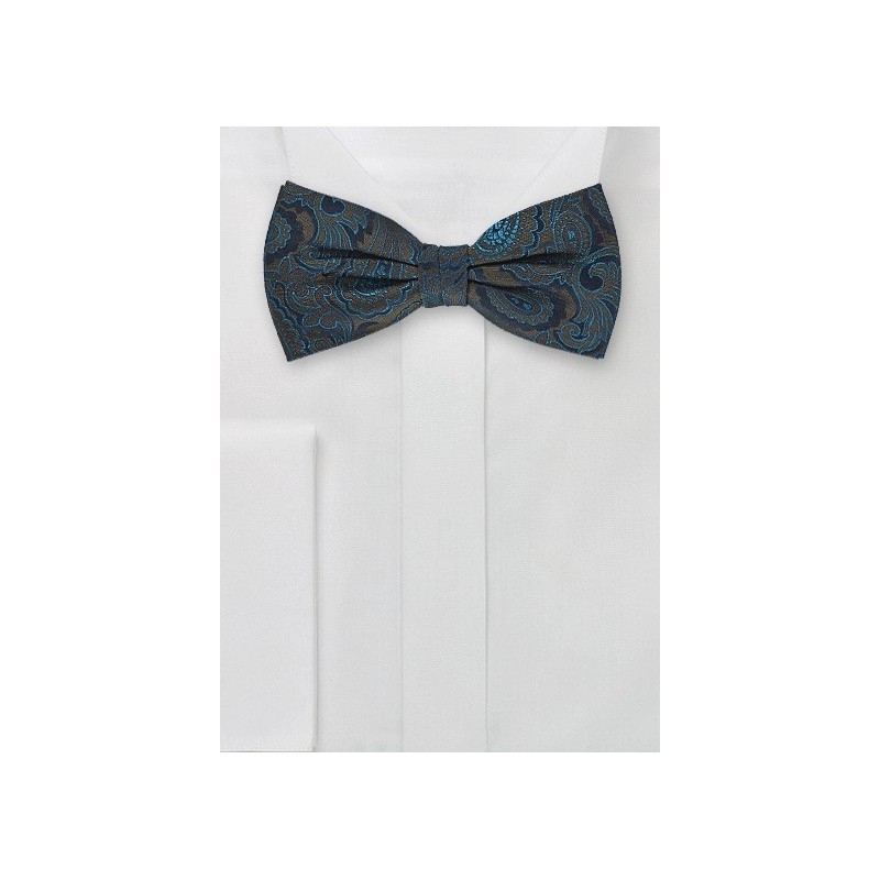 Pretied Paisley Bowtie in Navy and Olives