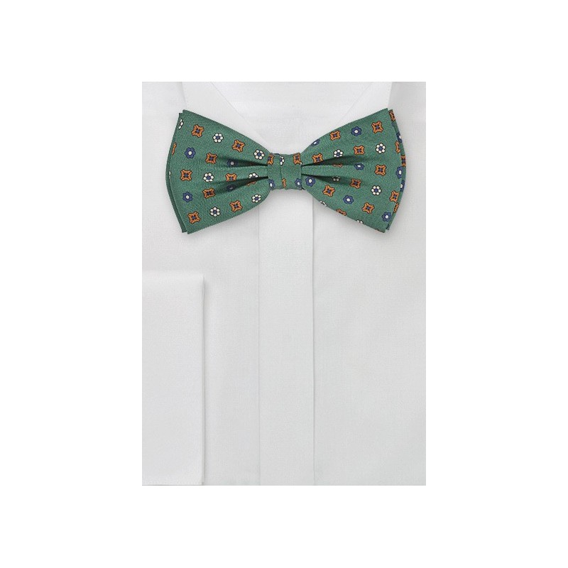 Mens Patterned Bow Tie in British Green