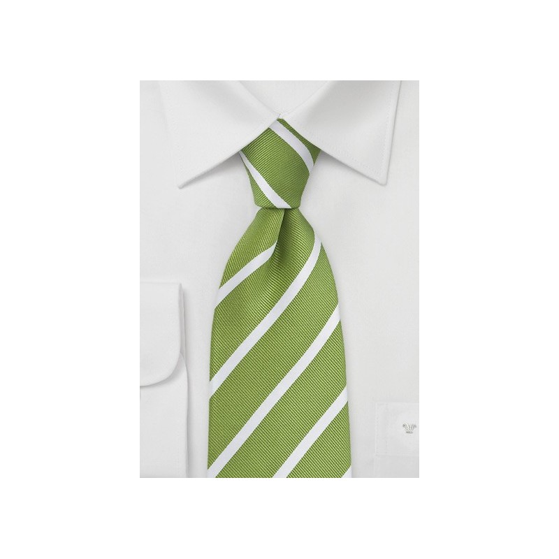 Fresh Grass Green and White Striped Kids Necktie