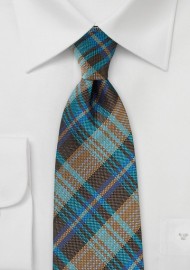 Large Plaid Tie in Browns and Teals