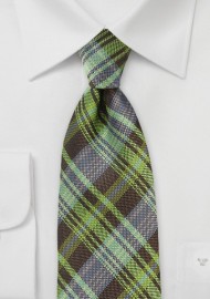 Modern Plaid Tie in Greens and Browns