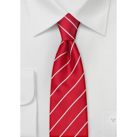 Bright Red and White Striped Skinny Tie
