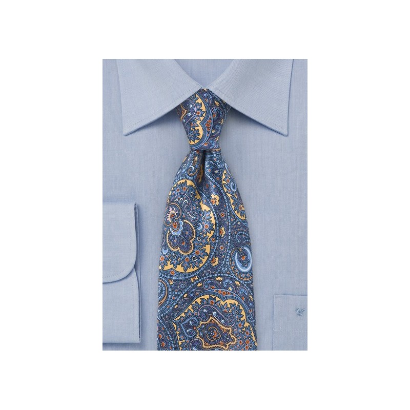 Moroccan Paisley Tie In Blues and Yellows