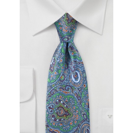 Mens Moroccan Paisley Tie  in Blues and Greens