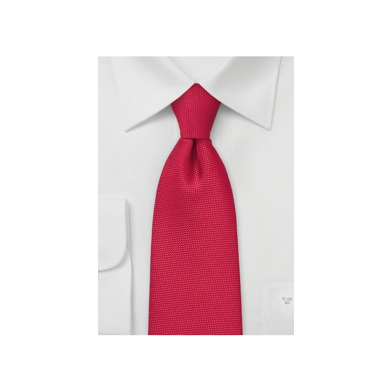 Bright Red Tie in XL Length with Textured Fabric