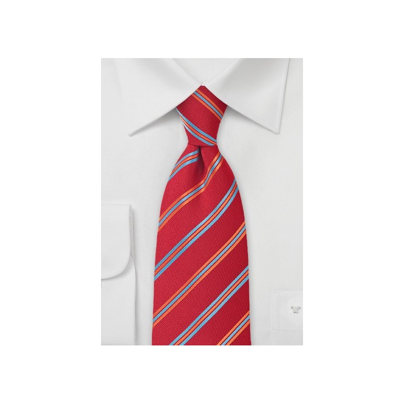 Firetruck Red Tie with Narrow Stripes