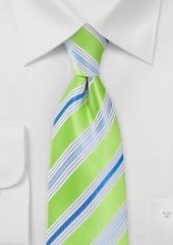 Lime Green Tie with Blue and Silver Stripes