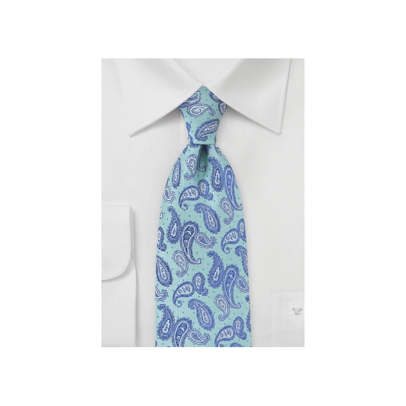Sea Foam Green Tie with Blue Paisleys