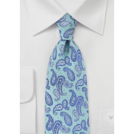 Sea Foam Green Tie with Blue Paisleys