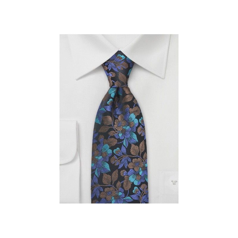 Blue and Teal Colored Floral Tie