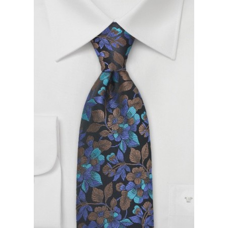 Blue and Teal Colored Floral Tie