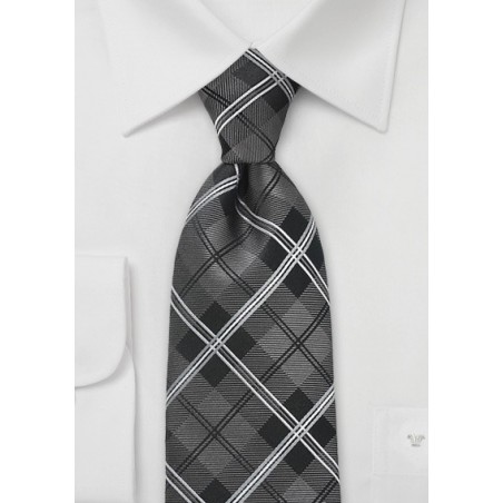 Modern Tartan Check Tie in Black and Gray