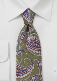 Vintage Paisley Silk Tie in Greens and Blue