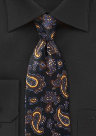 Elegant Paisley Tie in Blacks, Blues and Golds