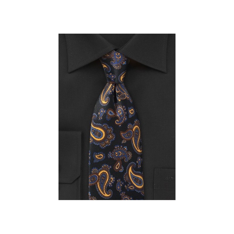 Elegant Paisley Tie in Blacks, Blues and Golds