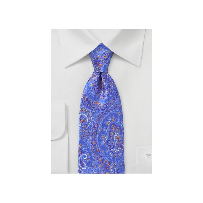 Luxe Paisley Tie in Bright Blues and Orange