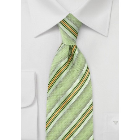 Stripe Detailed Tie in Key Lime Made from Pure Silk