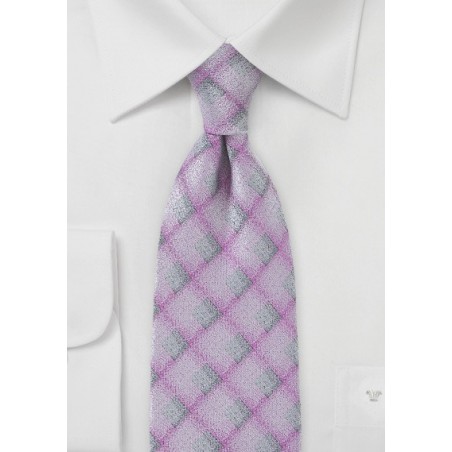 Diamond Patterned Tie in Pinks and Grays