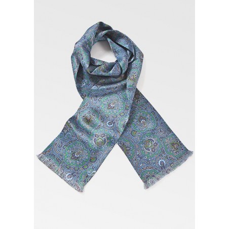 Mens Moroccan Paisley Scarf in Blues and Greens
