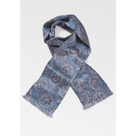 Moroccan Paisley Scarf in Blues and Golds