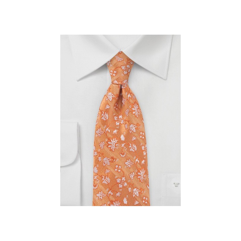 Silk Tie in Orange Sunset with Unique Floral Pattern