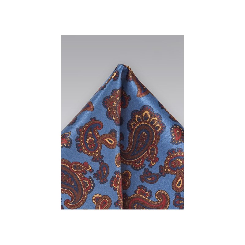 Luxe Paisley Pocket Square in Venetian Blue