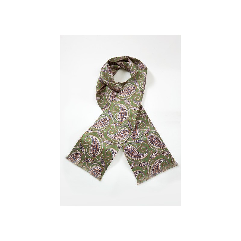 Vintage Paisley Scarf in Muted Greens